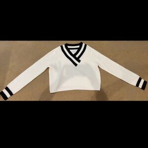 Calvin Klein Jeans White V-Neck Sweater with Black Trim